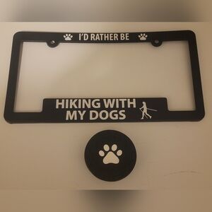 Vehicle License Plate Frame And Cup Holder Coasters - Pets And Hiking